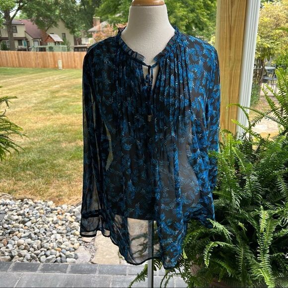 PLUS SIZE Liz Claiborne Sheer Long-sleeved Blouse Blue & Black size XXL - Picture 4 of 10